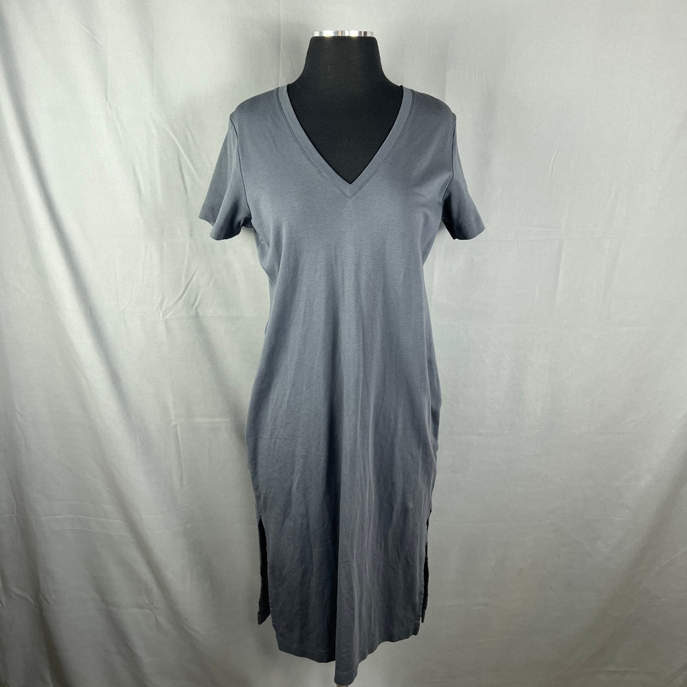 M.M. Lafleur Renee T Shirt Dress Womens Small Gray Pima Cotton Side Slit V Neck